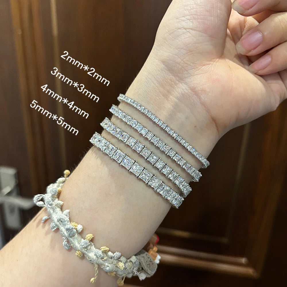KNOBSPIN Princess Cut Moissanite Bracelet - 18k White Gold Plated, GRA Certified, S925 Sterling Silver Wedding Jewelry for Women