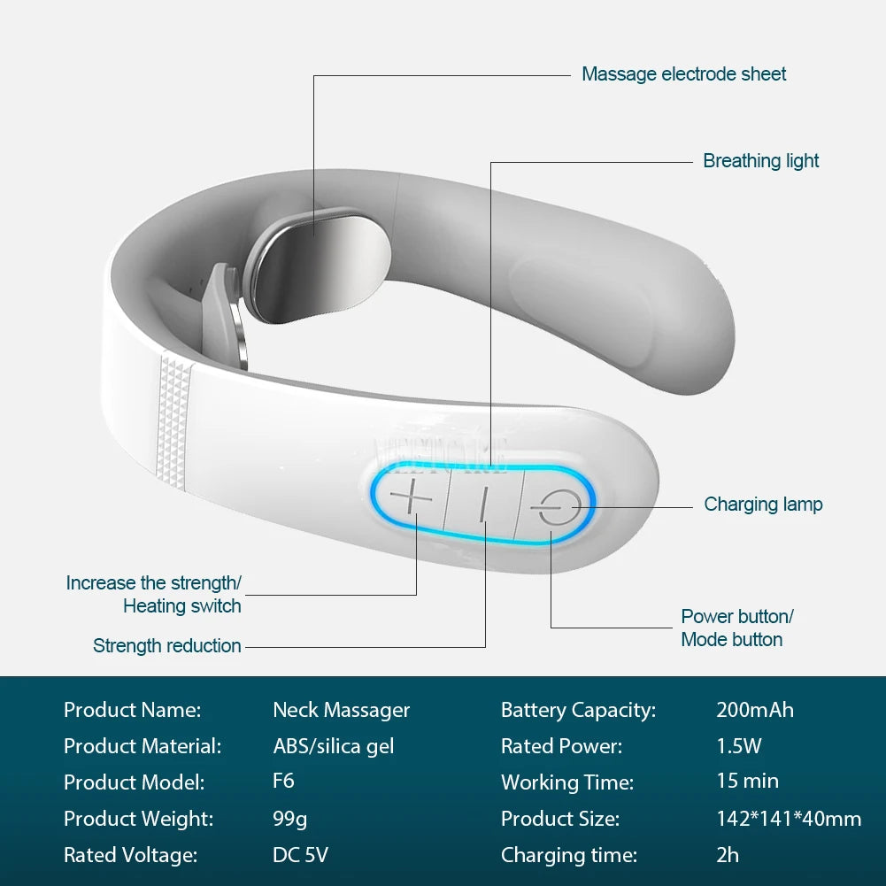 Pulse Neck Massager for Cervical Pain Relief – Smart Electric EMS TENS Therapy for Muscle Relaxation and Kneading