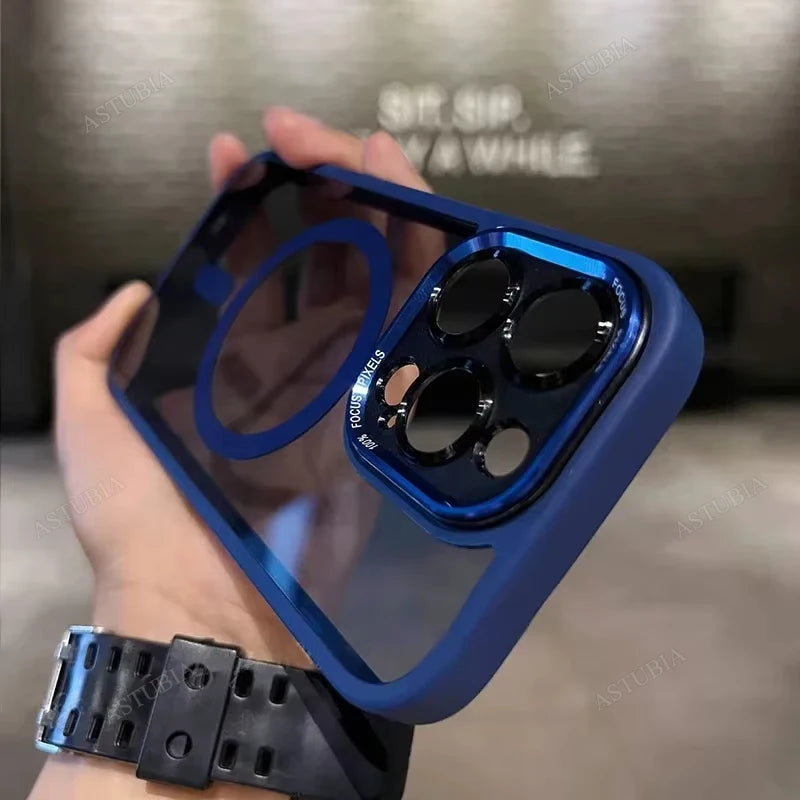 Luxury Magnetic Metal Bumper Case for iPhone 11-17 Pro Max Plus | Wireless Charging Compatible, Hard Protection Cover