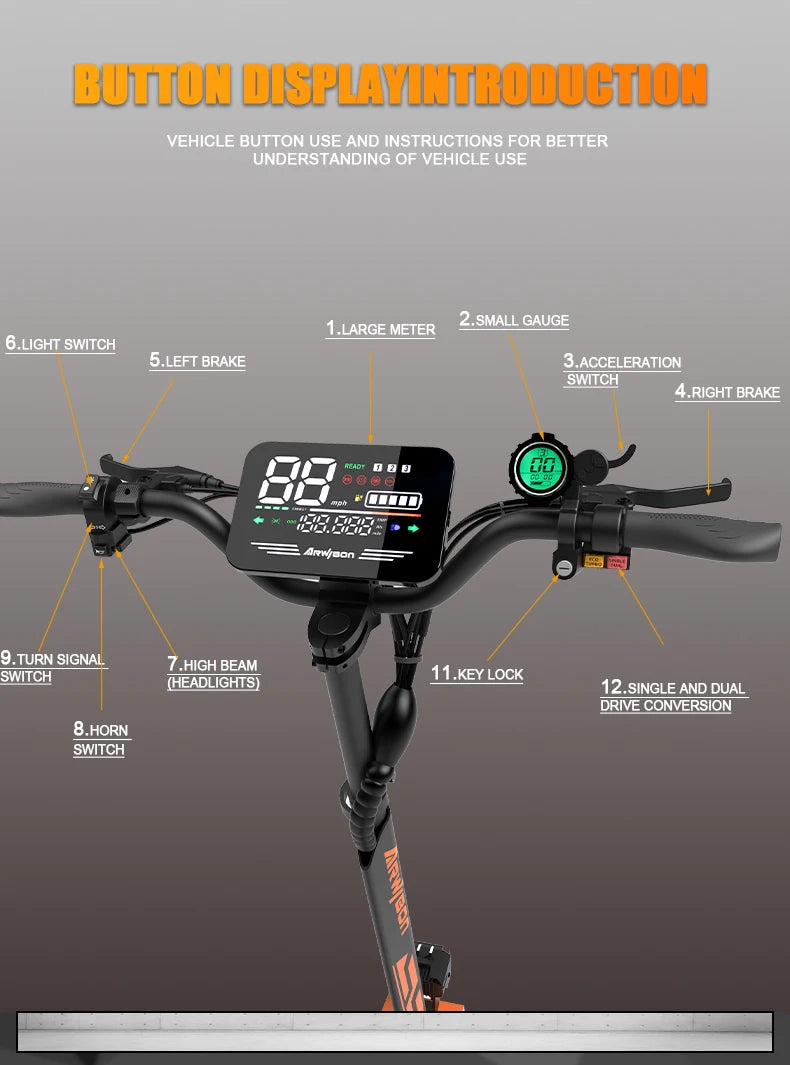 Arwibon GT08 Folding Electric Scooter for Adults, 5600W Motor, 46MPH, 60V27AH, 11" Off-Road Tires, Sport & Commuter
