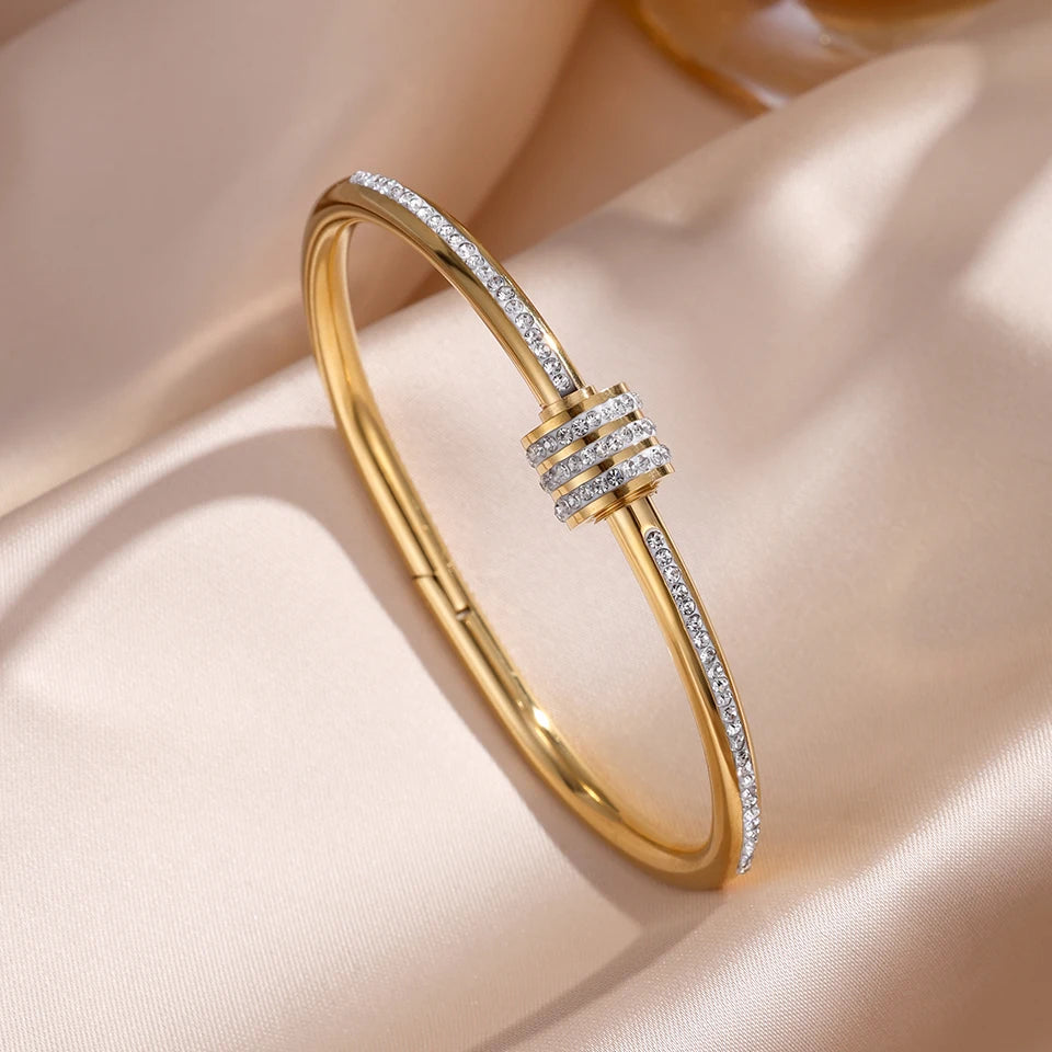 ZAKOL Sparkling Zirconia Stainless Steel Bracelet Set for Women - Stackable Bangles Fashion Jewelry Gift