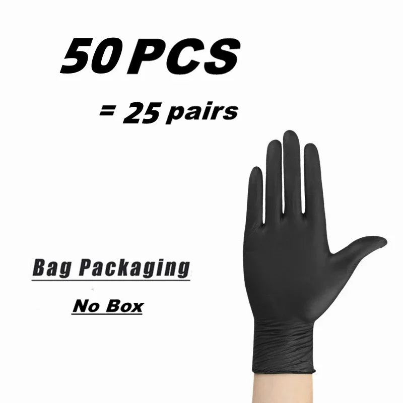 Black Nitrile Disposable Gloves for Mechanics, Tattoo Artists, Home Cleaning - Latex Free, Textured, 10/20/50/100PCS