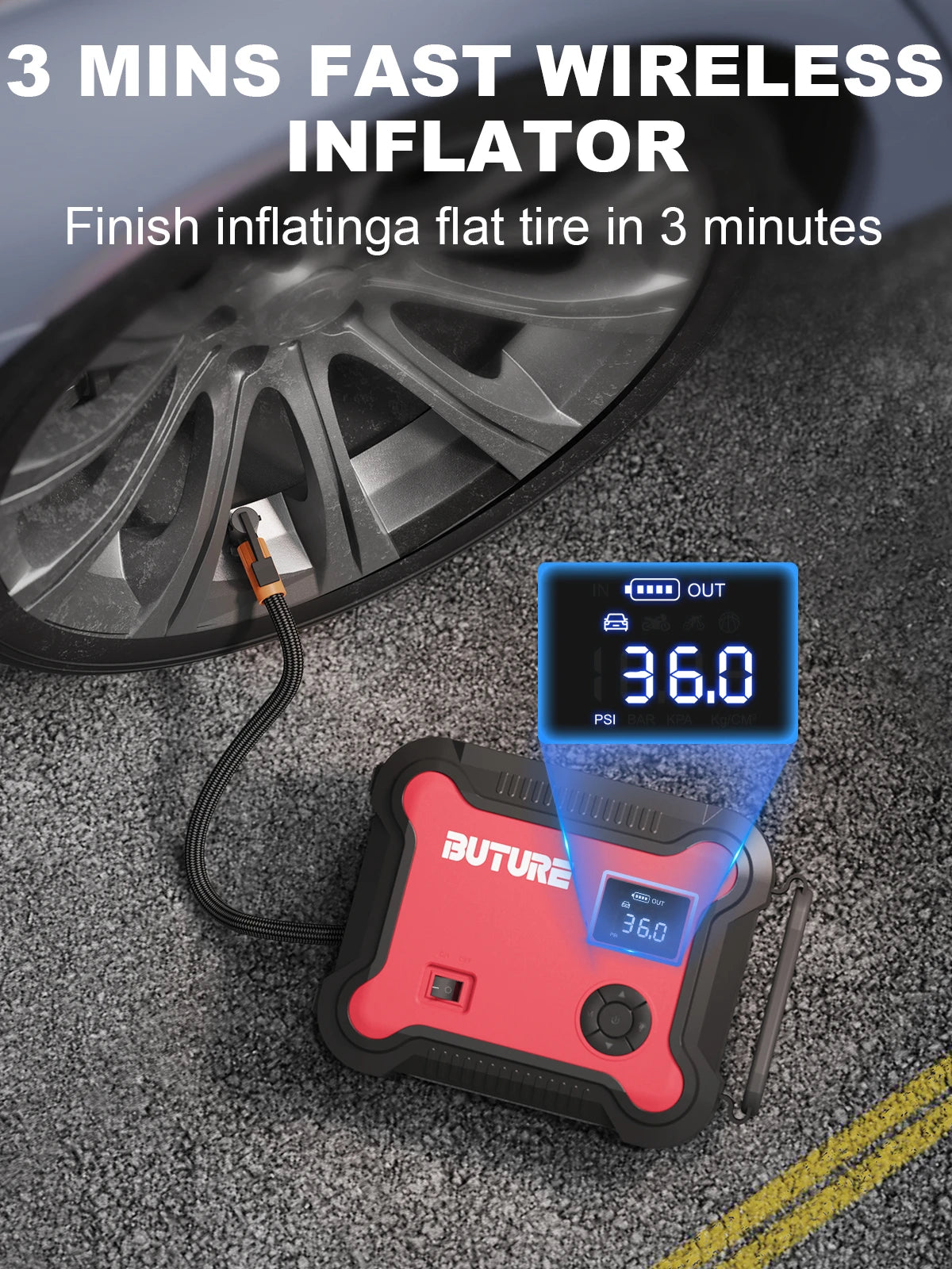 Buture 5-in-1 Car Jump Starter & Tire Inflator - 26800mAh Power Bank with 160W DC Output for Roadside Emergencies