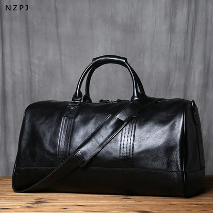 Genuine Leather Travel Bag for Men - Large Capacity Crossbody Handbag for 16" Laptop, Casual Cowhide Luggage