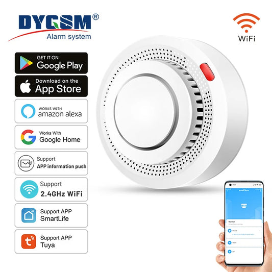 Tuya Smart WiFi Smoke Detector for Home Safety - 85dB Alarm, Smartlife APP Control, Fire Protection System