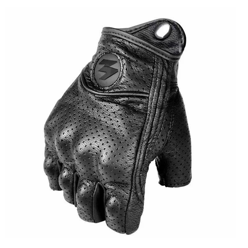 Summer Goatskin Leather Fingerless Motorcycle Gloves for Riders | Lightweight Motocross Half-Finger Gant