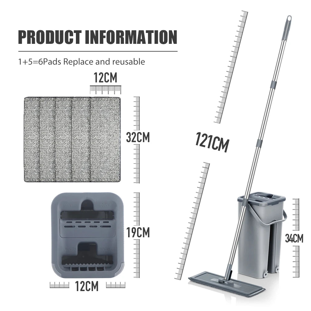 Hands-Free Microfiber Flat Floor Mop and Bucket Set for Efficient Hardwood Cleaning at Home