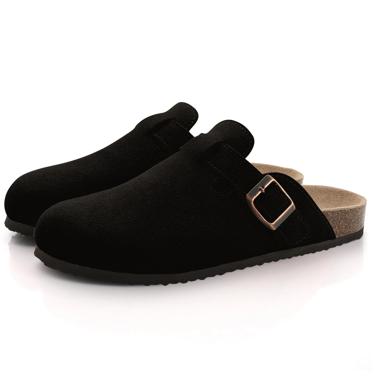 Comwarm Women's Suede Mules Slippers - Arch Support Clogs with Cork Insole for Beach, Outdoor, & Home Use