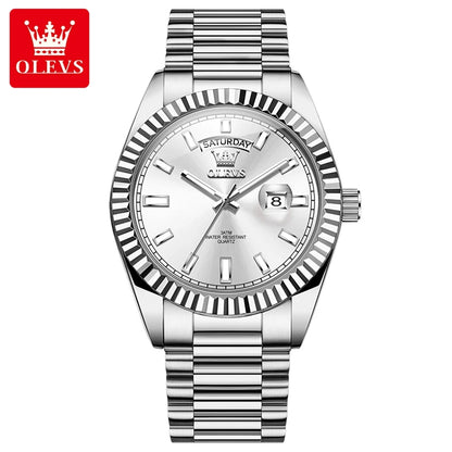 OLEVS Men's Waterproof Rose Gold Stainless Steel Watch with Day-Date Quartz Movement