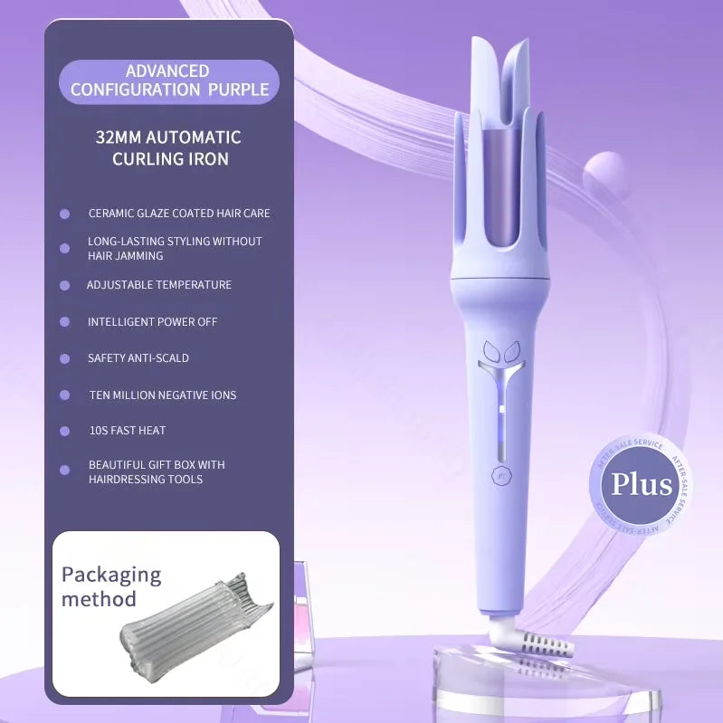 Automatic Curling Iron for Effortless Waves - 32mm Ceramic Hair Curler with 4-Speed Control & Fast Heating