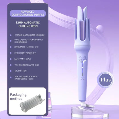 Automatic Curling Iron for Effortless Waves - 32mm Ceramic Hair Curler with 4-Speed Control & Fast Heating