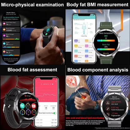 2025 Smartwatch for Men - ECG, PPG, Blood Pressure, Uric Acid & Lipid Monitoring with Bluetooth Call Function