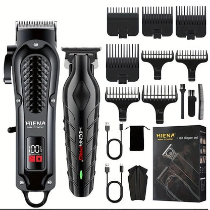 Hiena Hair Clipper Set - Cordless Metal Hair Trimmer with LCD Display for Professionals