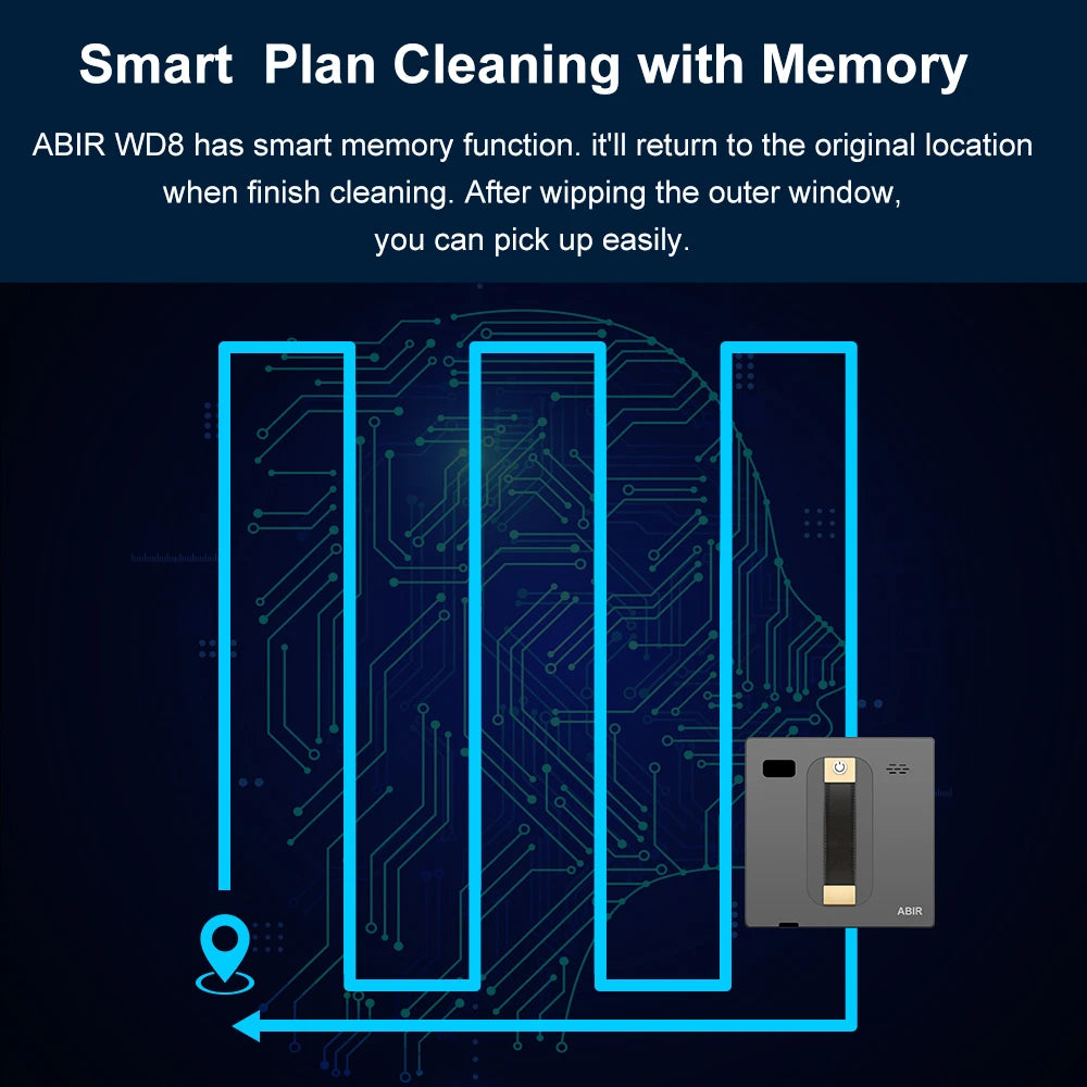 Robot Window Vacuum Cleaner for Smart Homes - ABIR WD8, Dual Ultrasonic Spray, APP & Remote Control, Auto Glass Mop