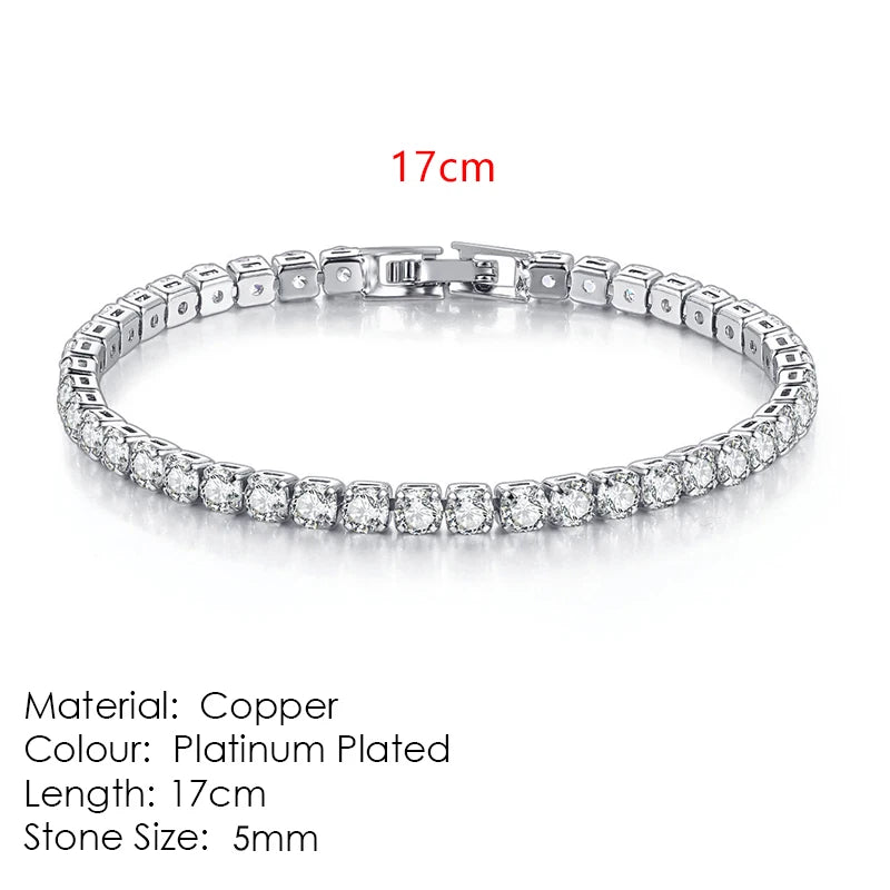 Silver Zircon Tennis Bracelet for Women & Men - Dazzling 2.5/3/4/5mm Crystal Hand Chain for Weddings & Punk Fashion Jewelry