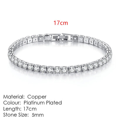 Silver Zircon Tennis Bracelet for Women & Men - Dazzling 2.5/3/4/5mm Crystal Hand Chain for Weddings & Punk Fashion Jewelry