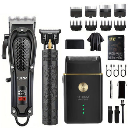 Hiena Hair Clipper Set - Cordless Metal Hair Trimmer with LCD Display for Professionals