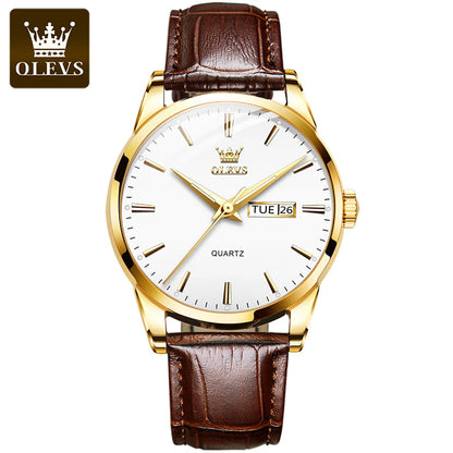 OLEVS Men's Waterproof Quartz Watch - Luxury Casual Fashion Wristwatch with Breathable Leather and Luminous Features