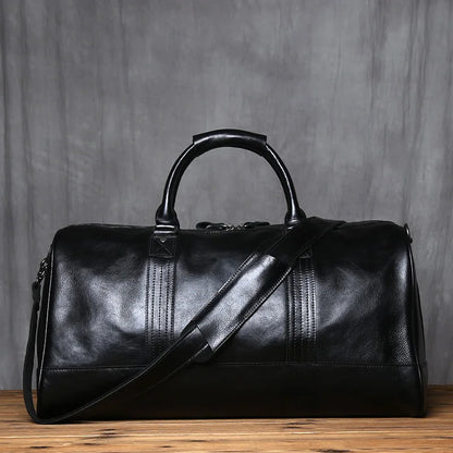 Genuine Leather Travel Bag for Men - Large Capacity Crossbody Handbag for 16" Laptop, Casual Cowhide Luggage
