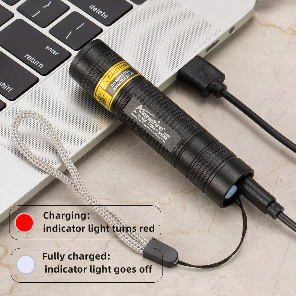 365nm Mini UV LED Blacklight Flashlight for Nail Art, Pet Stain Detection, Scorpion Finding, and Leak Tracing - USB Rechargeable