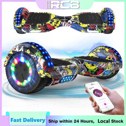 RCB 6.5 Inch Bluetooth Hoverboard with LED Lights - Fun Ride for Kids and Adults