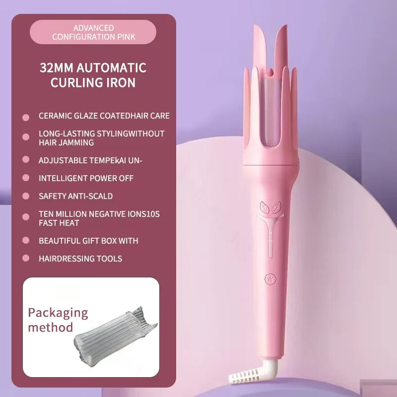 Automatic Curling Iron for Effortless Waves - 32mm Ceramic Hair Curler with 4-Speed Control & Fast Heating