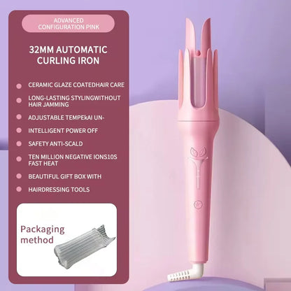 Automatic Curling Iron for Effortless Waves - 32mm Ceramic Hair Curler with 4-Speed Control & Fast Heating