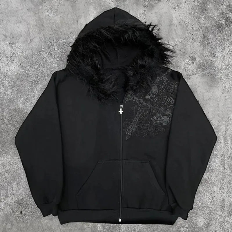 Cross-Border Hooded Sweatshirt for Men and Women with Printed Letters and Raw Edges in Harajuku Style