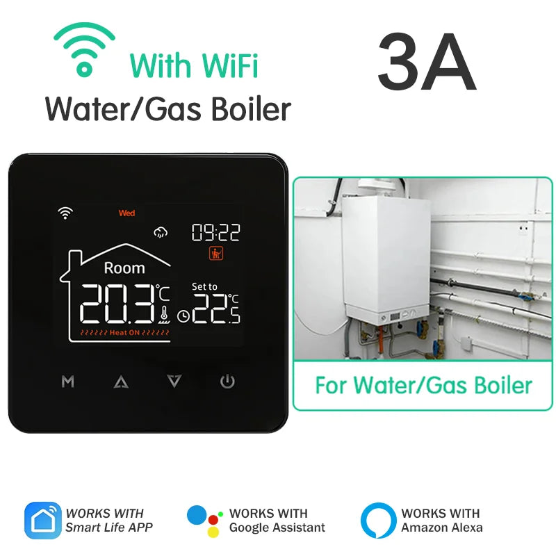 Tuya Smart Home WiFi Thermostat for Electric & Water Floor Heating Systems - Compatible with Google Home & Alexa