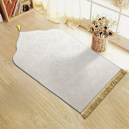 Thickened Flannel Prayer Mat for Comfort & Style - Irregular Plush Design with Tassels for Spiritual Practice