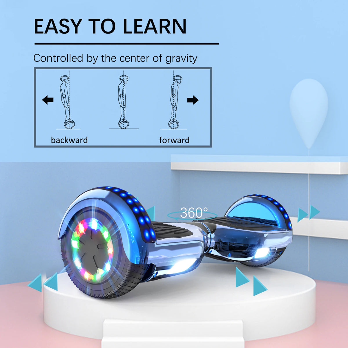 RCB 6.5 Inch Bluetooth Hoverboard with LED Lights - Fun Ride for Kids and Adults