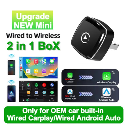 2-in-1 CarPlay & Android Auto Adapter for OEM Car Stereos - Wired & Wireless USB Plug and Play