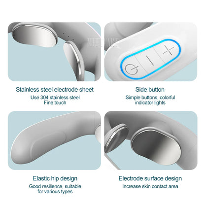 Pulse Neck Massager for Cervical Pain Relief – Smart Electric EMS TENS Therapy for Muscle Relaxation and Kneading