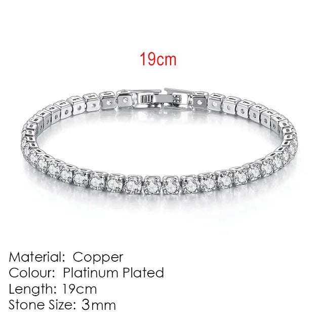 Silver Zircon Tennis Bracelet for Women & Men - Dazzling 2.5/3/4/5mm Crystal Hand Chain for Weddings & Punk Fashion Jewelry