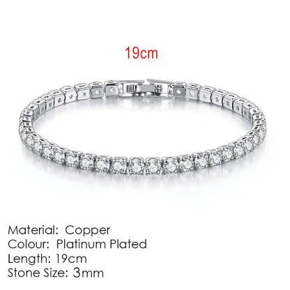Silver Zircon Tennis Bracelet for Women & Men - Dazzling 2.5/3/4/5mm Crystal Hand Chain for Weddings & Punk Fashion Jewelry