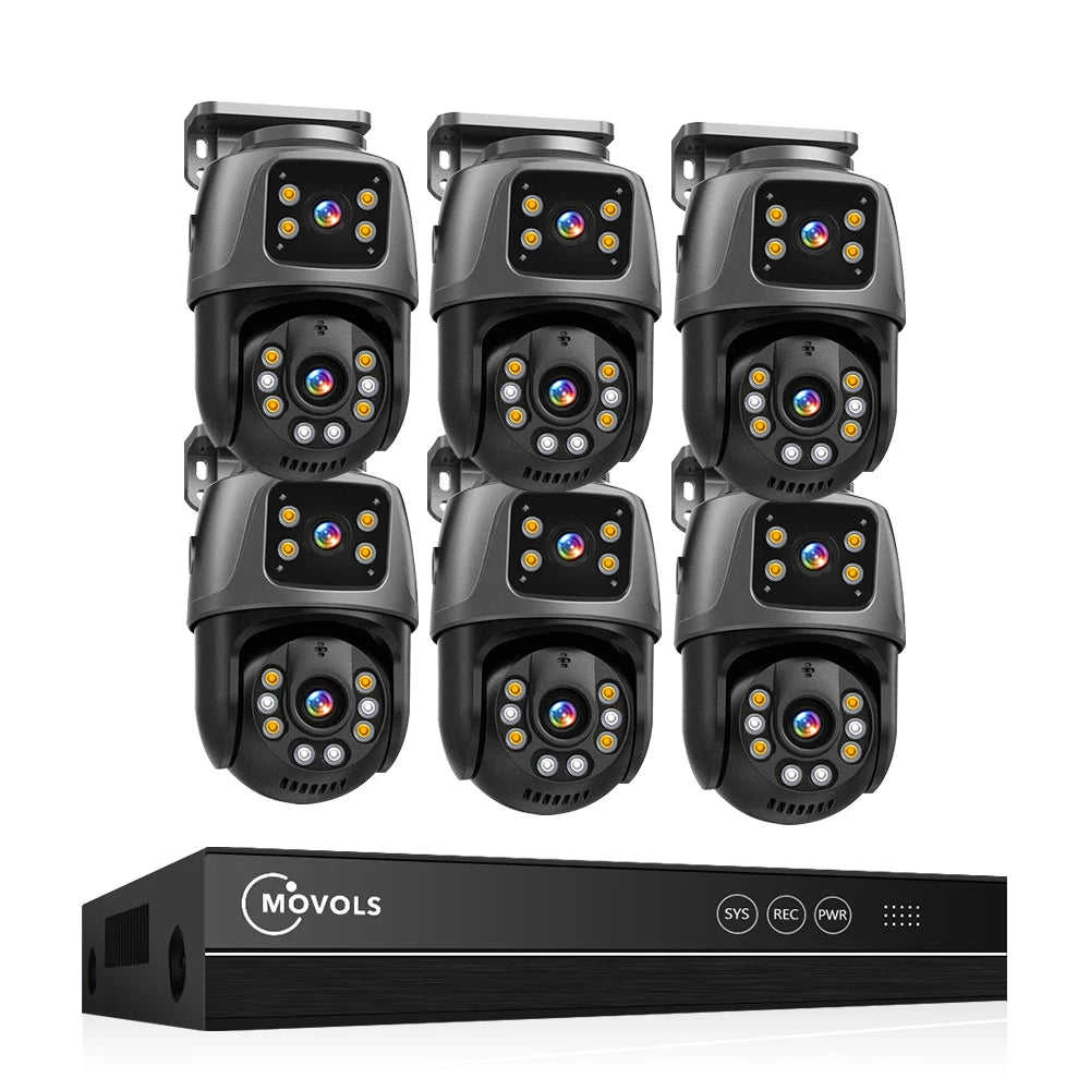 Movols 6MP POE Dual Lens PTZ Surveillance System with Two-Way Audio - 16CH NVR Security Camera Kit for Home & Business
