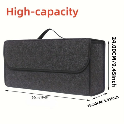 Gray Anti-Slip Car Trunk Organizer | Soft Felt Compartment Storage Bag for Vehicle Accessories