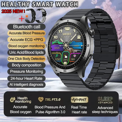 2025 Smartwatch for Men - ECG, PPG, Blood Pressure, Uric Acid & Lipid Monitoring with Bluetooth Call Function
