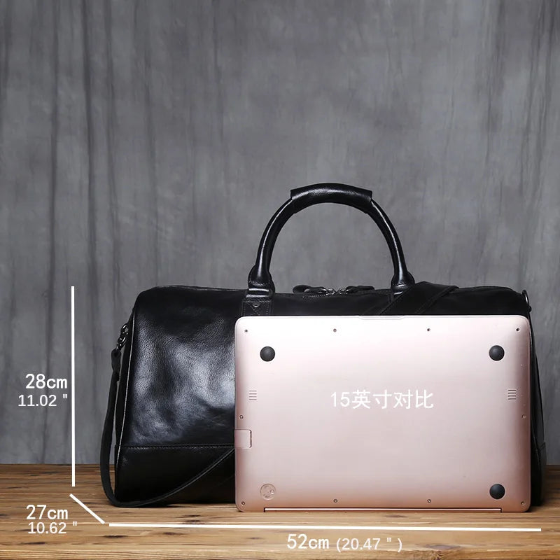 Genuine Leather Travel Bag for Men - Large Capacity Crossbody Handbag for 16" Laptop, Casual Cowhide Luggage