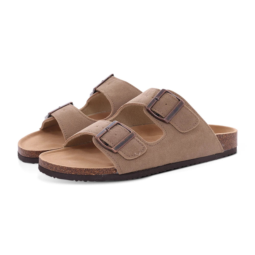 Comwarm Women's Suede Mules Slippers - Arch Support Clogs with Cork Insole for Beach, Outdoor, & Home Use