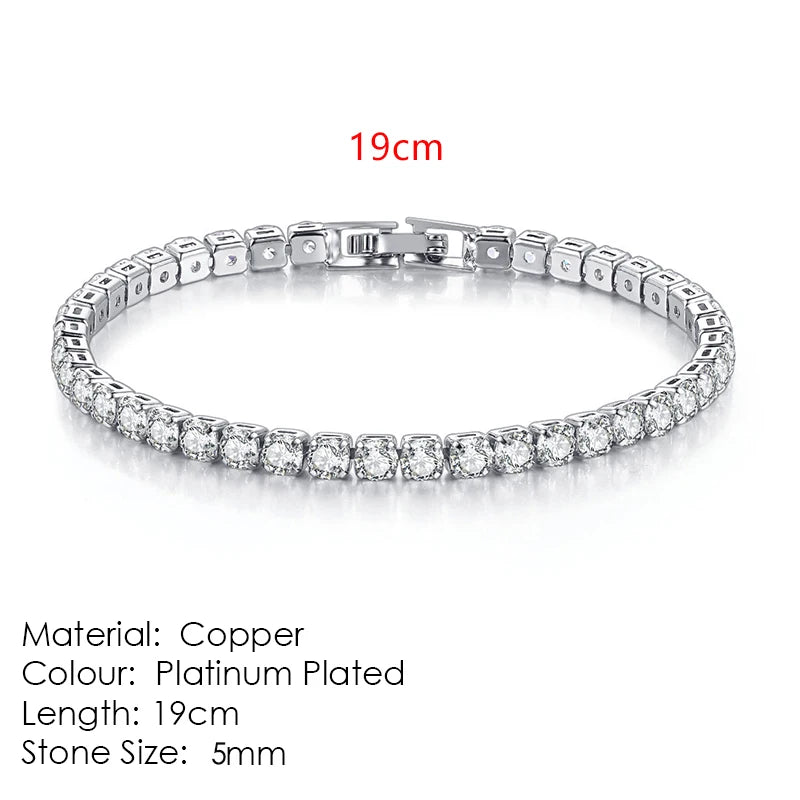 Silver Zircon Tennis Bracelet for Women & Men - Dazzling 2.5/3/4/5mm Crystal Hand Chain for Weddings & Punk Fashion Jewelry