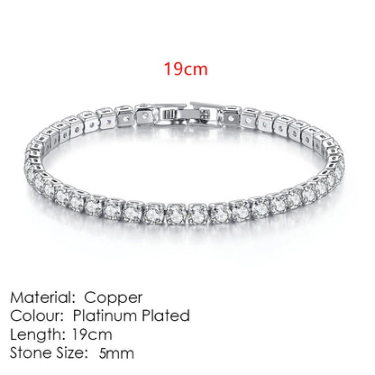Silver Zircon Tennis Bracelet for Women & Men - Dazzling 2.5/3/4/5mm Crystal Hand Chain for Weddings & Punk Fashion Jewelry