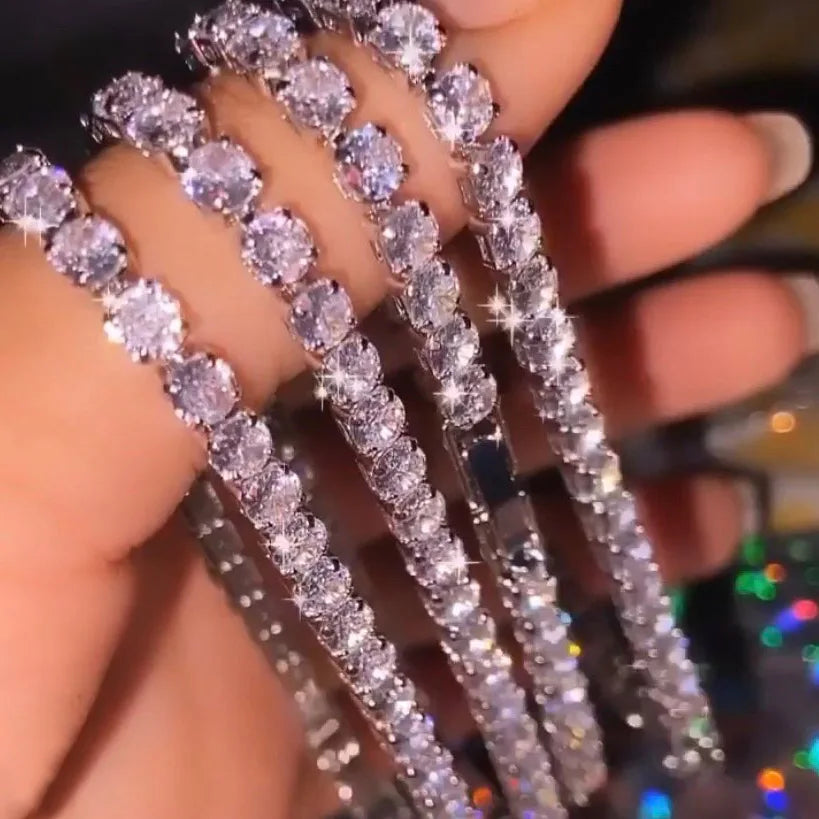 Silver Zircon Tennis Bracelet for Women & Men - Dazzling 2.5/3/4/5mm Crystal Hand Chain for Weddings & Punk Fashion Jewelry