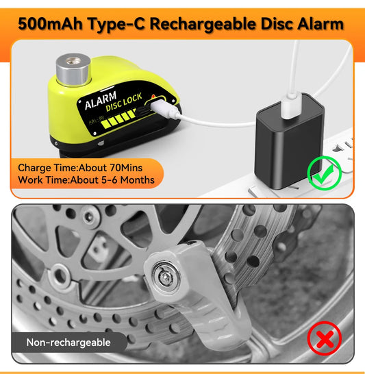 Extractme Motorcycle Alarm Disc Brake Lock - 120dB Anti-Theft Security for Bikes, Scooters & Motorcycles