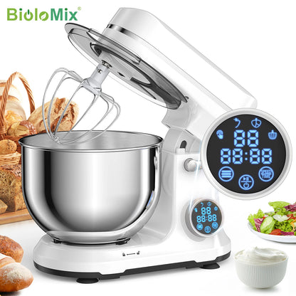 BioloMix 1200W Food Mixer with 11 Speeds, Digital OLED Screen, Dough Hook & Whisk for Baking Enthusiasts