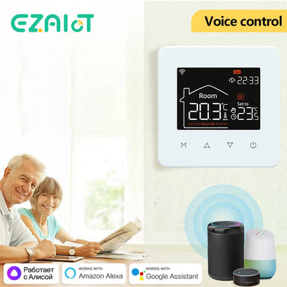 Tuya Smart Home WiFi Thermostat for Electric & Water Floor Heating Systems - Compatible with Google Home & Alexa