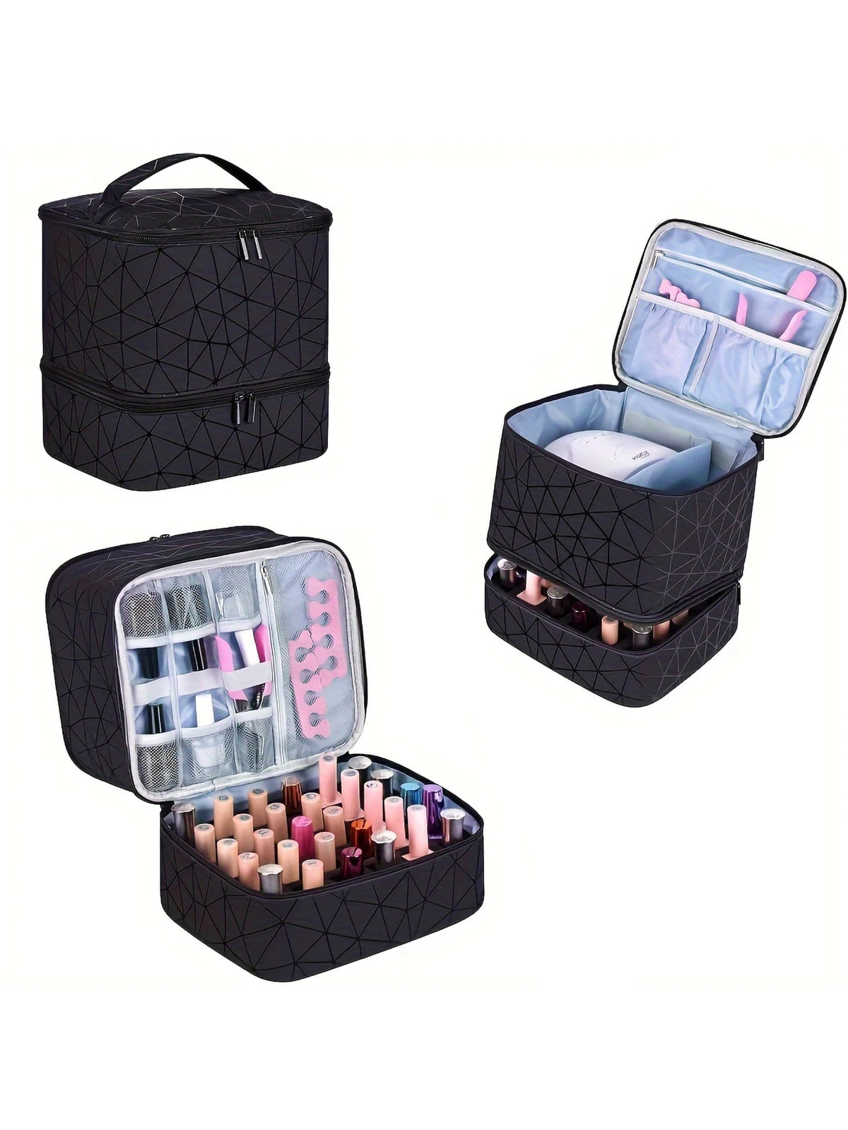 Women's Double-Layer Nail Polish Organizer Bag - Portable Travel Essential for Makeup & Essential Oils
