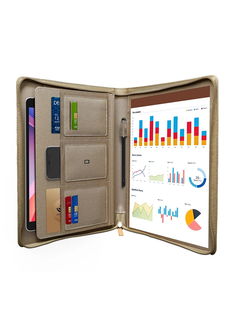 Multifunctional A4 Leather Conference Folder for Professionals - Travel Document & Contract Organizer