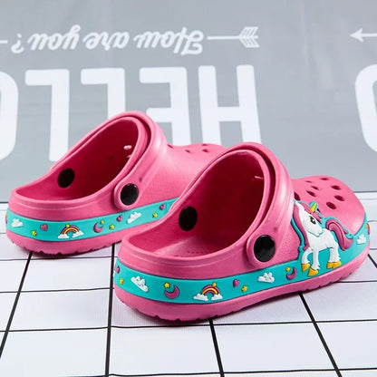 Children's Cartoon Excavator Print Clogs - Boys' Summer Slippers, Soft & Breathable Indoor Sports Footwear