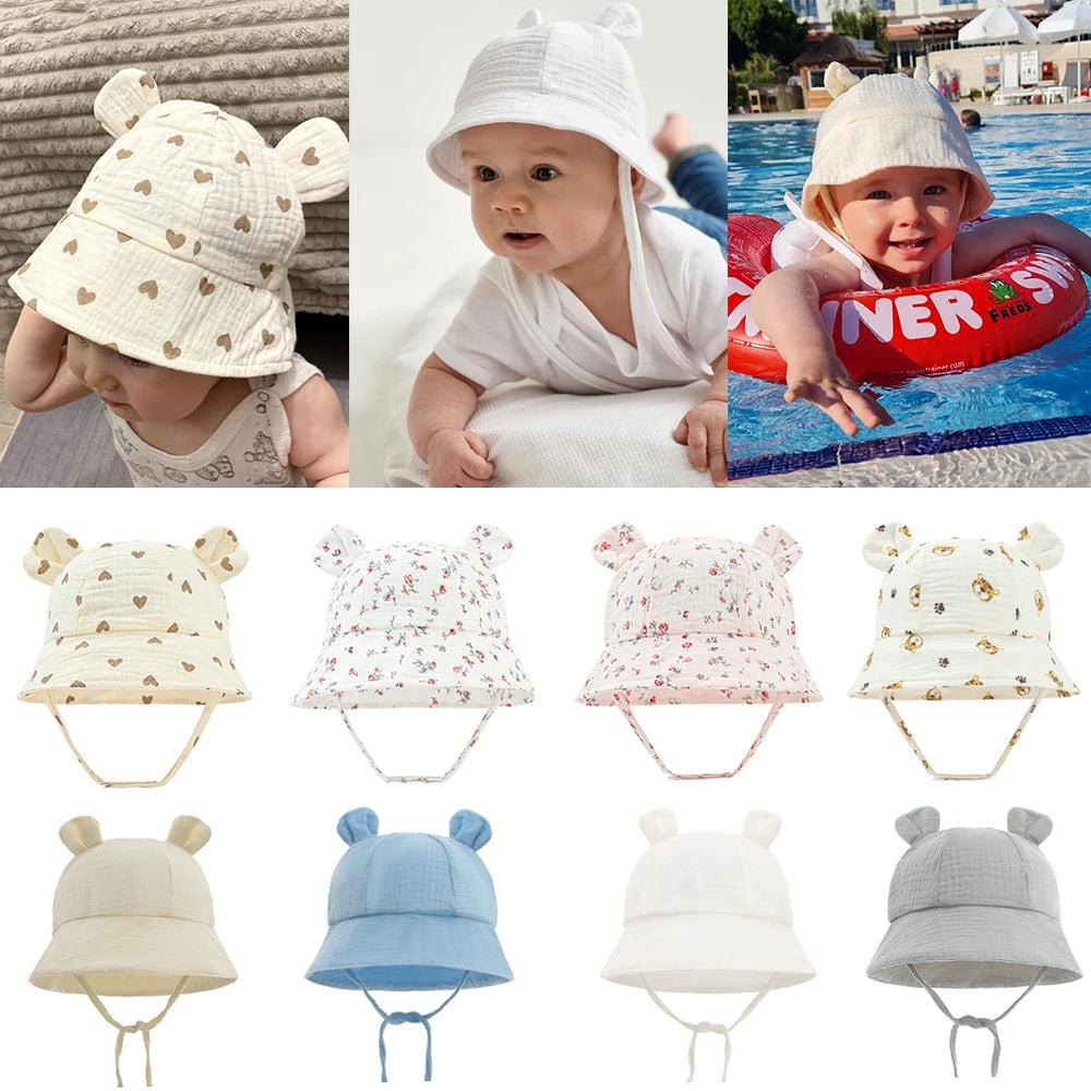Muslin Cotton Baby Bucket Hat - Sun Protection for Kids 3-12M Boys & Girls Panama Cap